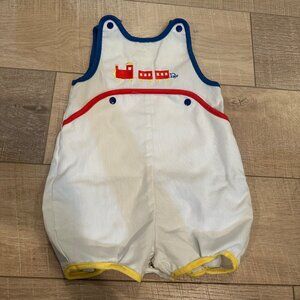 BABY DIOR 3-6 MONTH RED BLUE WHITE TRAIN ONE PIECE OUTFIT VINTAGE